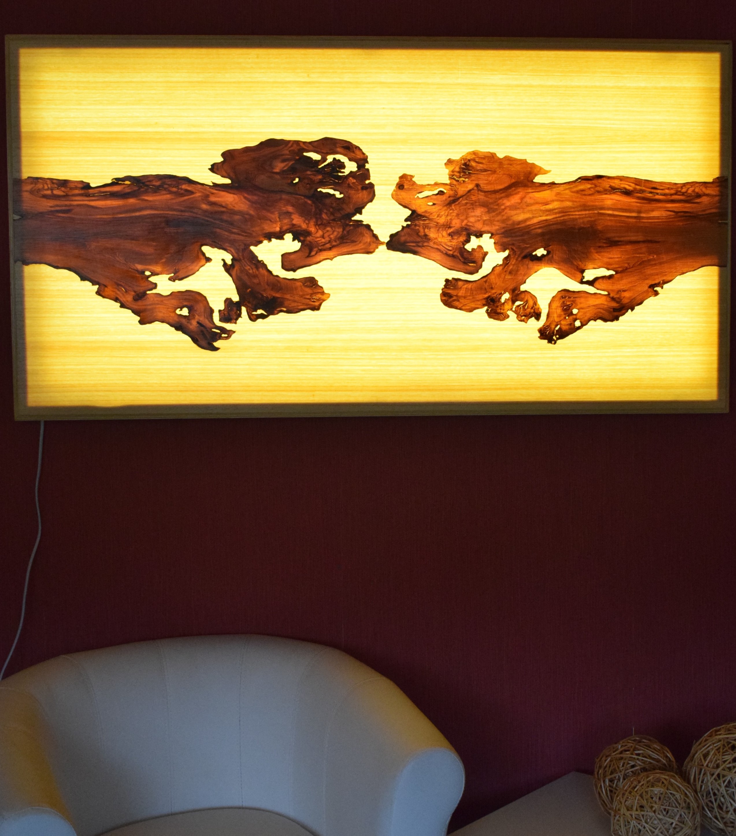 120x60 cm OLIMBA Wandbild-Lampe mit Olivenholz Relief